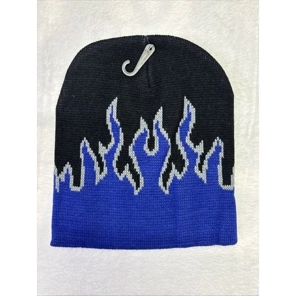 NWT Decky Original Stocking Cap, skull Cap Black/Blue/Gray flames Free Shipping - Picture 2 of 2